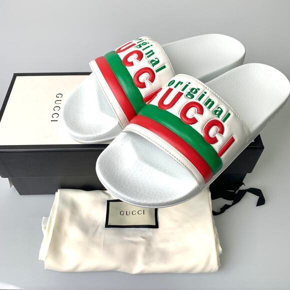 NIB Gucci “Original Gucci” Leather Rubber Pool Slide Sandal Size 40 - Picture 3 of 14